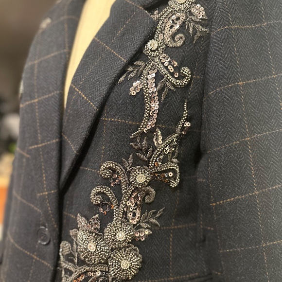 RACHEL ZOE Embellished Blazer Classic charcoal windowpane tailoring - Picture 4 of 6